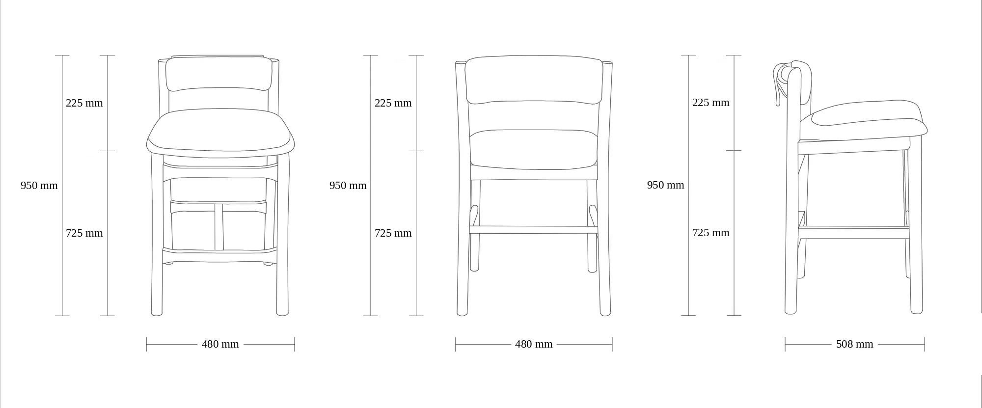 Dimensioned drawing of the Cartagena Barstool barstool