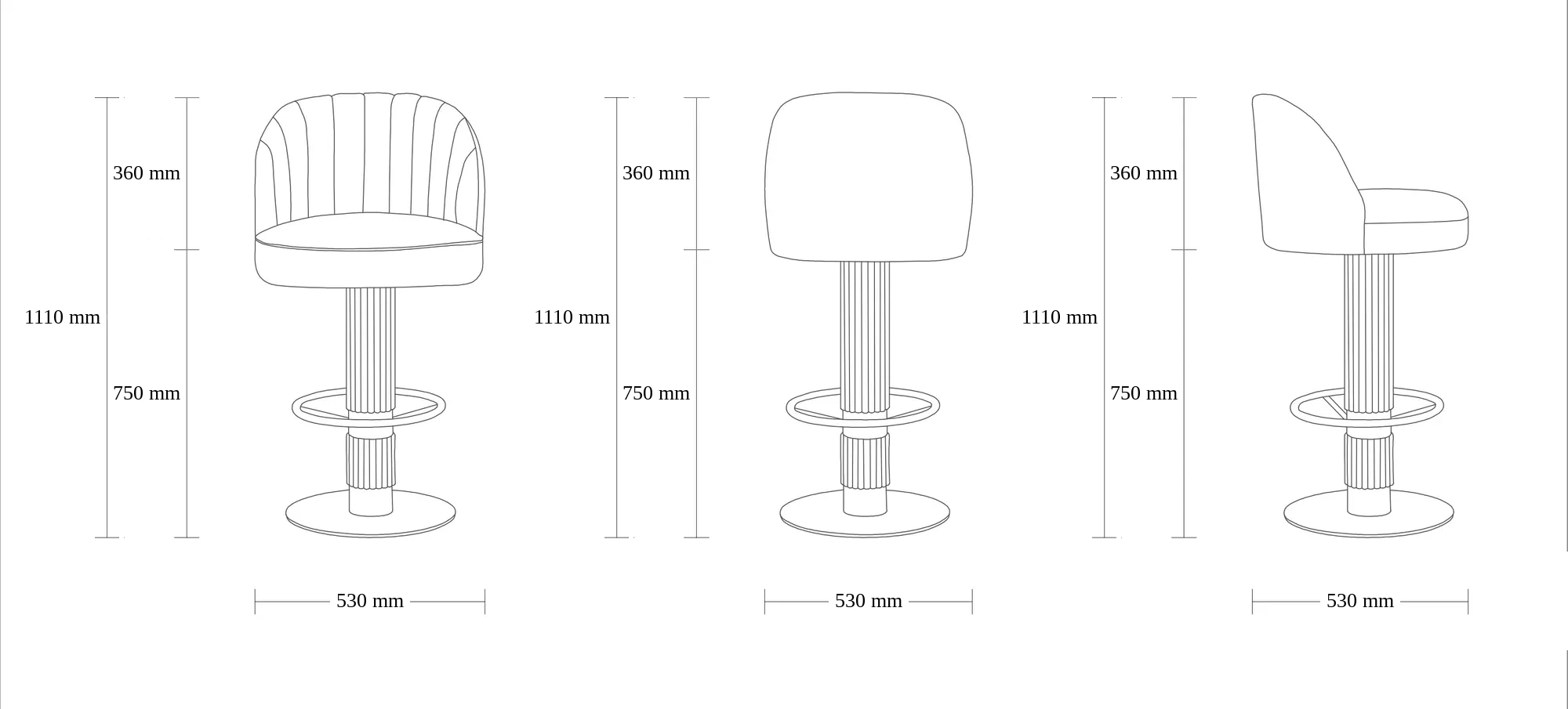 Dimensioned drawing of the Marrakech Barstool barstool