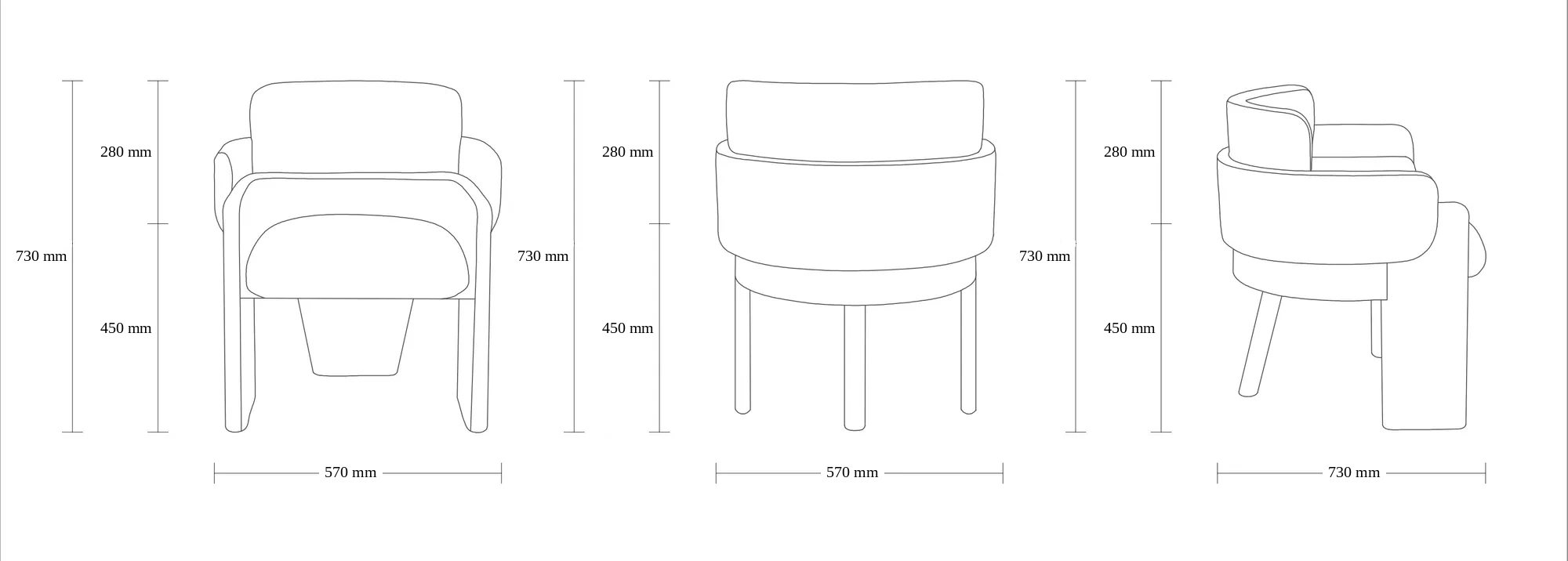 Dimensioned drawing of the Bogota Dining Chair dining chair