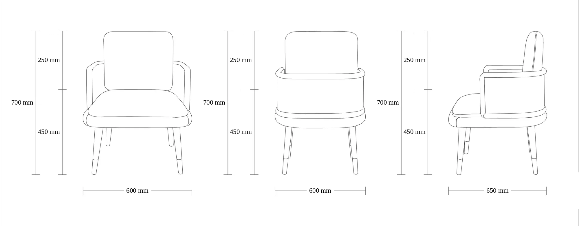 Dimensioned drawing of the Reykjavik Dining Chair dining chair
