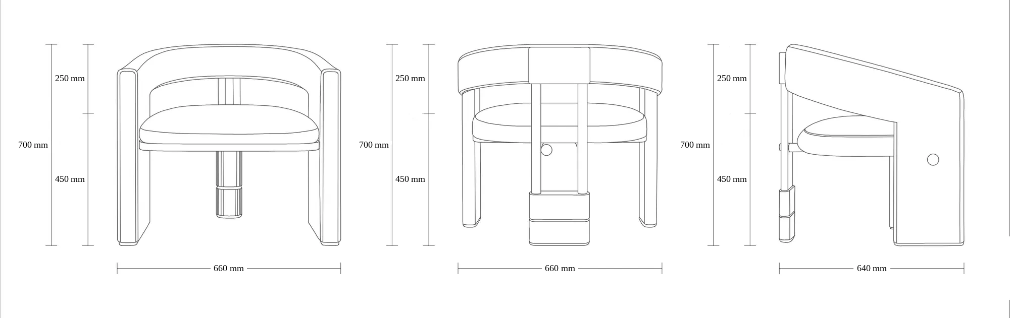 Dimensioned drawing of the Tbilisi Dining Chair dining chair