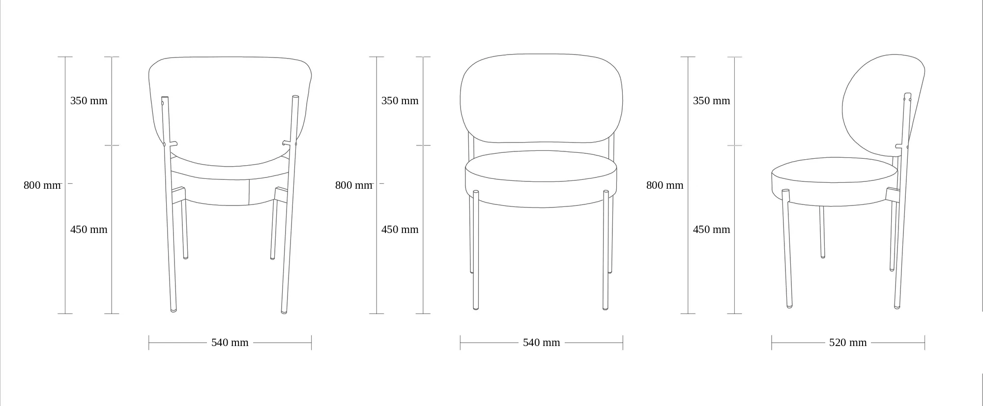 Dimensioned drawing of the Tallinn Dining Chair dining chair