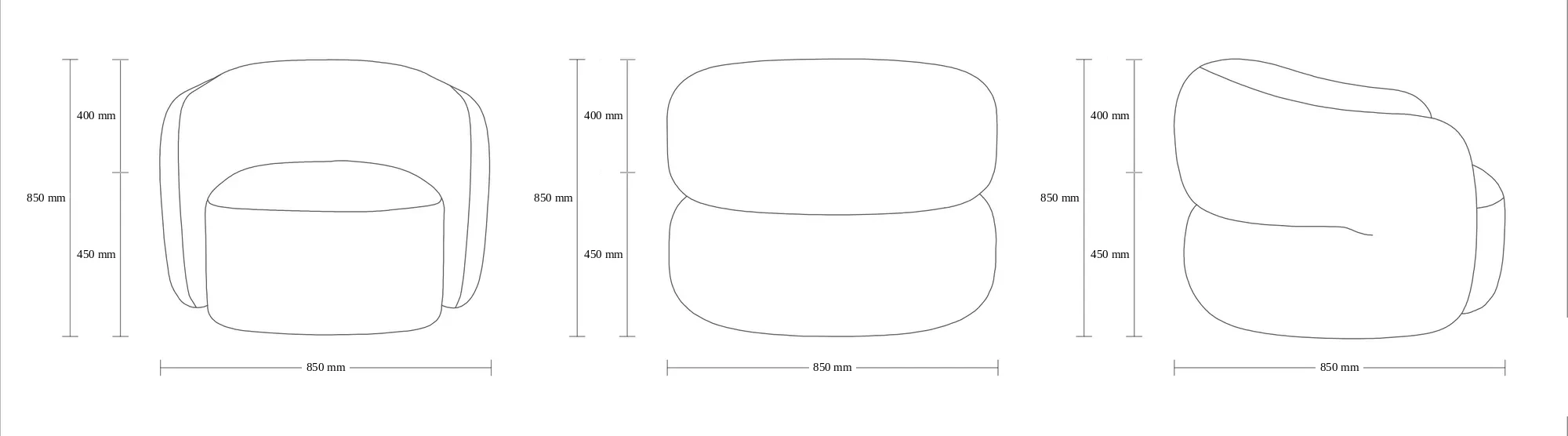 Dimensioned drawing of the Sorrento Lounge Chair lounge chair