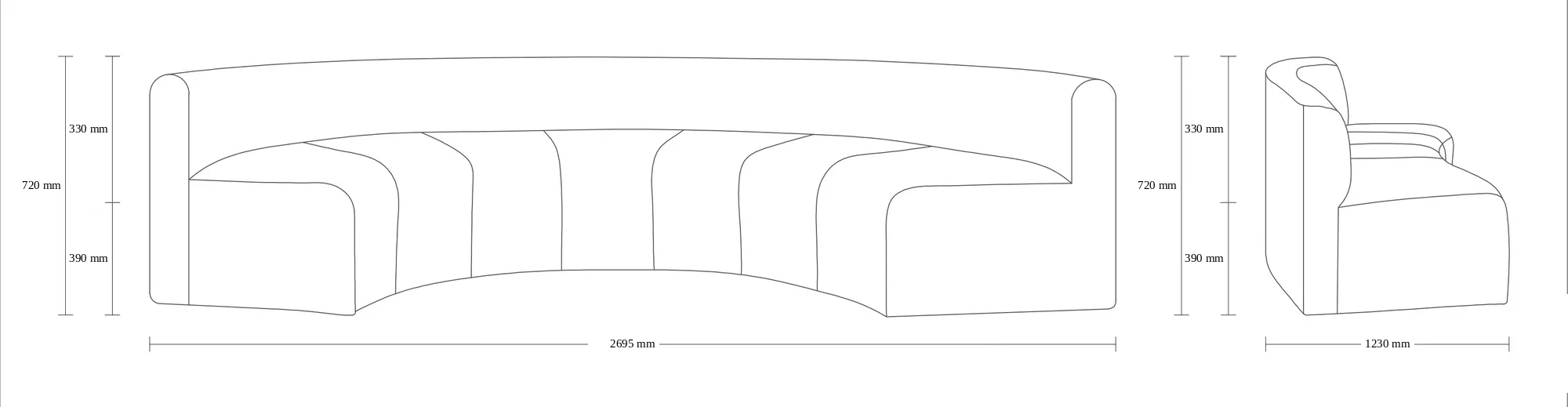 Dimensioned drawing of the Marlo Sofa sofa