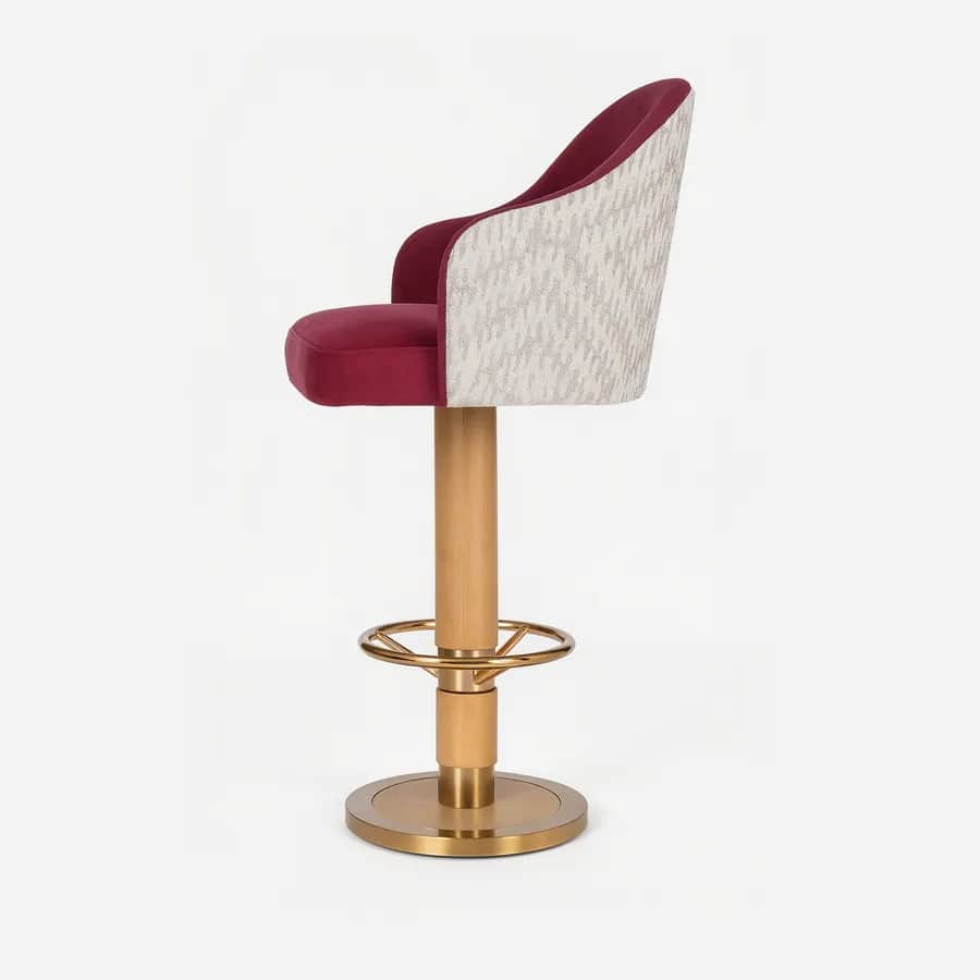 Copenhagen Barstool barstool — the front seat is upholstered in velvet, with the back in printed fabric for added character