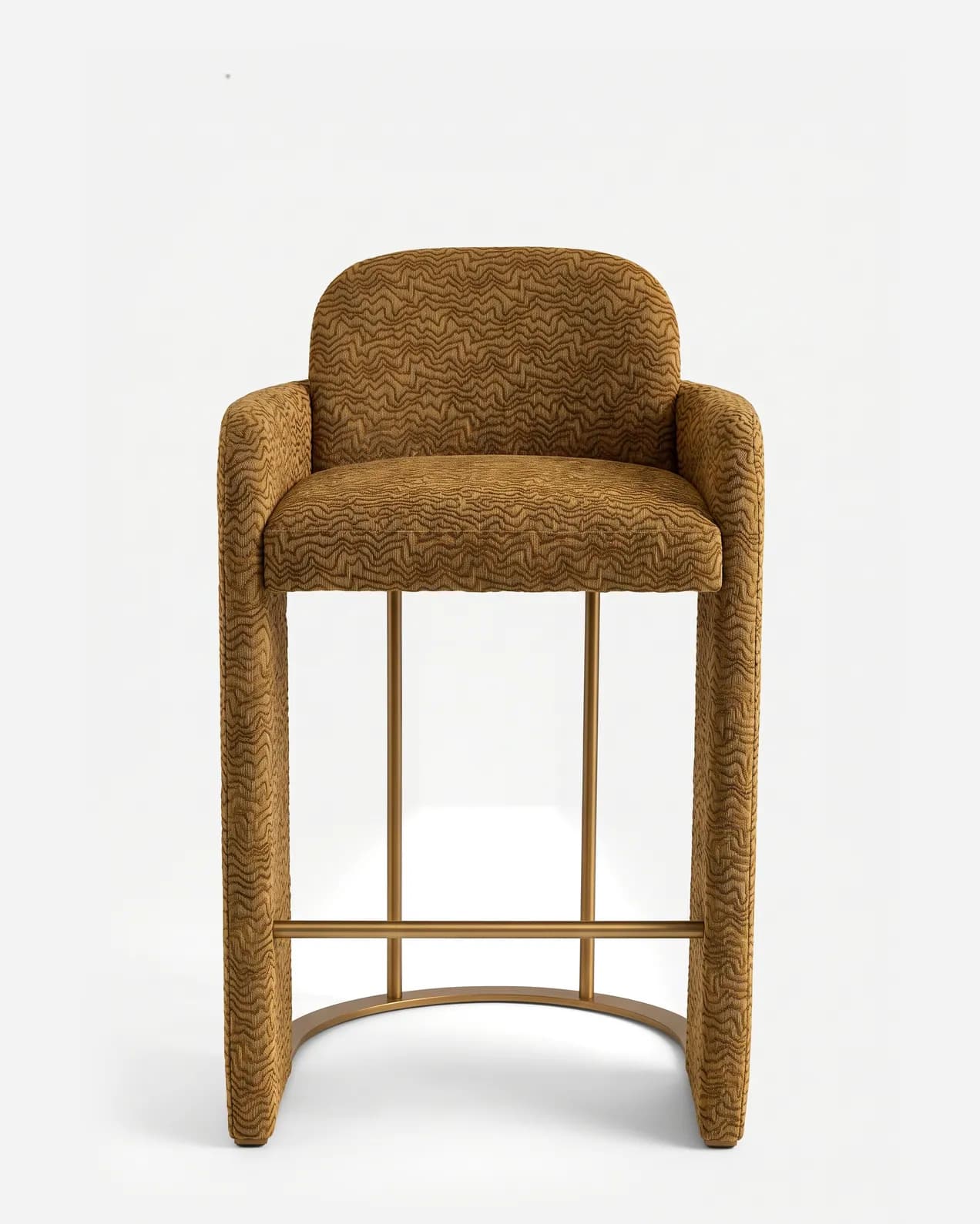 Kyoto Barstool barstool — fully upholstered for a seamless look, supported by an electroplated stainless steel footrest and base balance