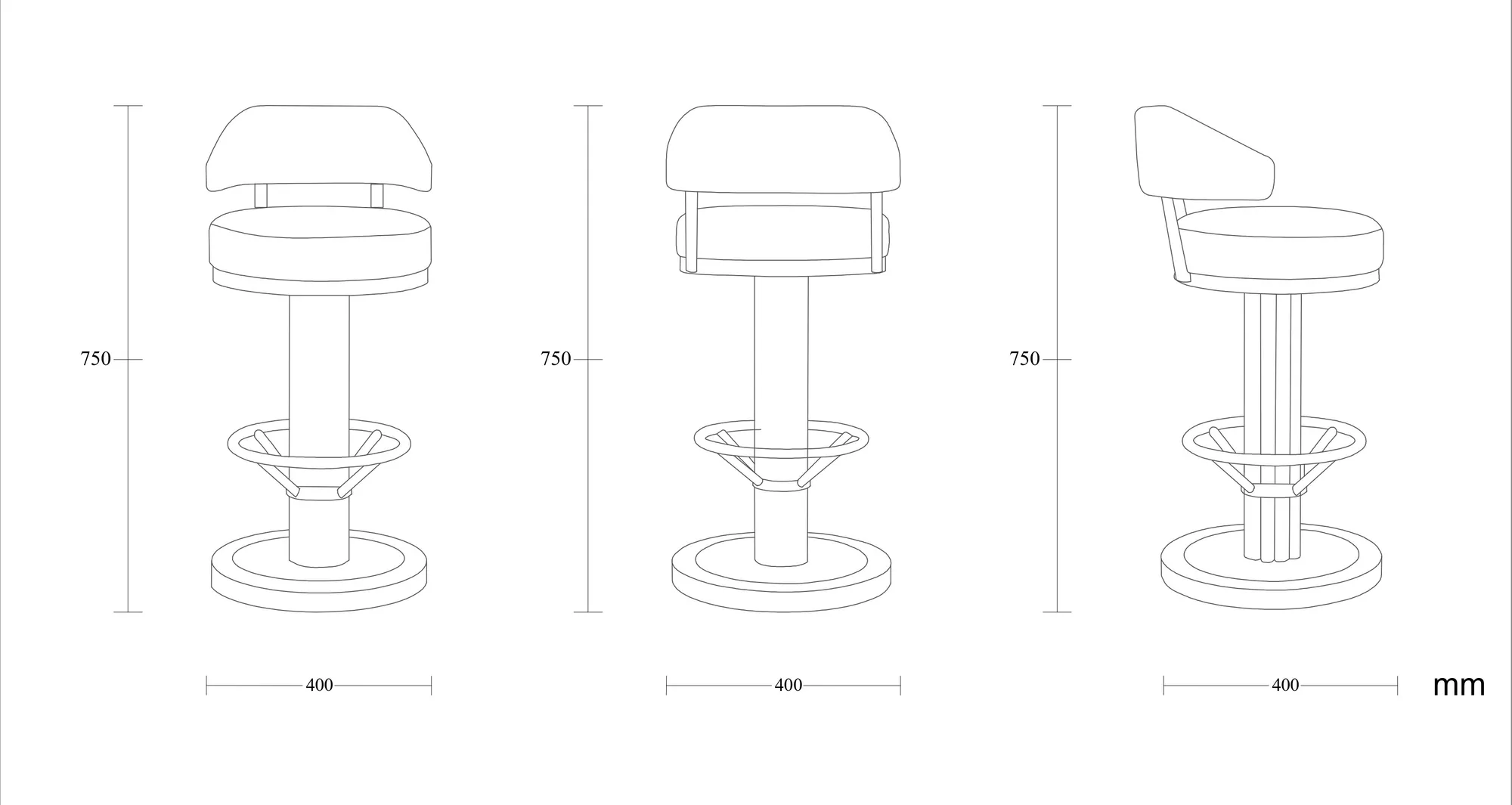 Dimensioned drawing of the Nairobi Barstool barstool