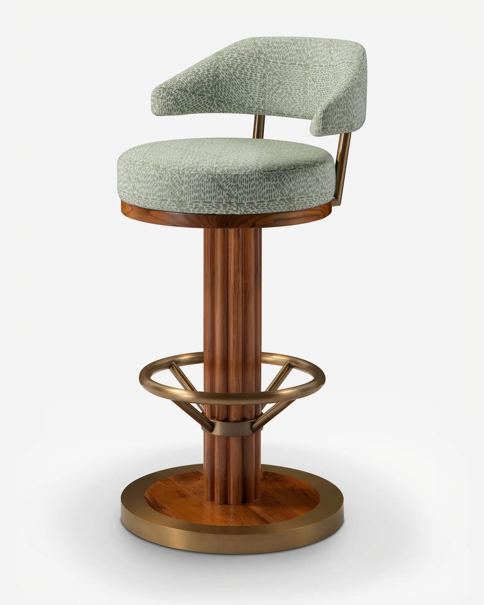 Nairobi Barstool barstool — the column is crafted from South American teak wood in a stained finish