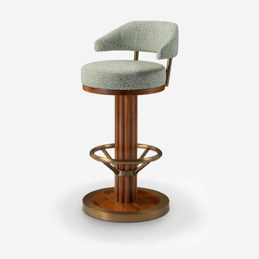 Nairobi Barstool barstool — the column is crafted from South American teak wood in a stained finish