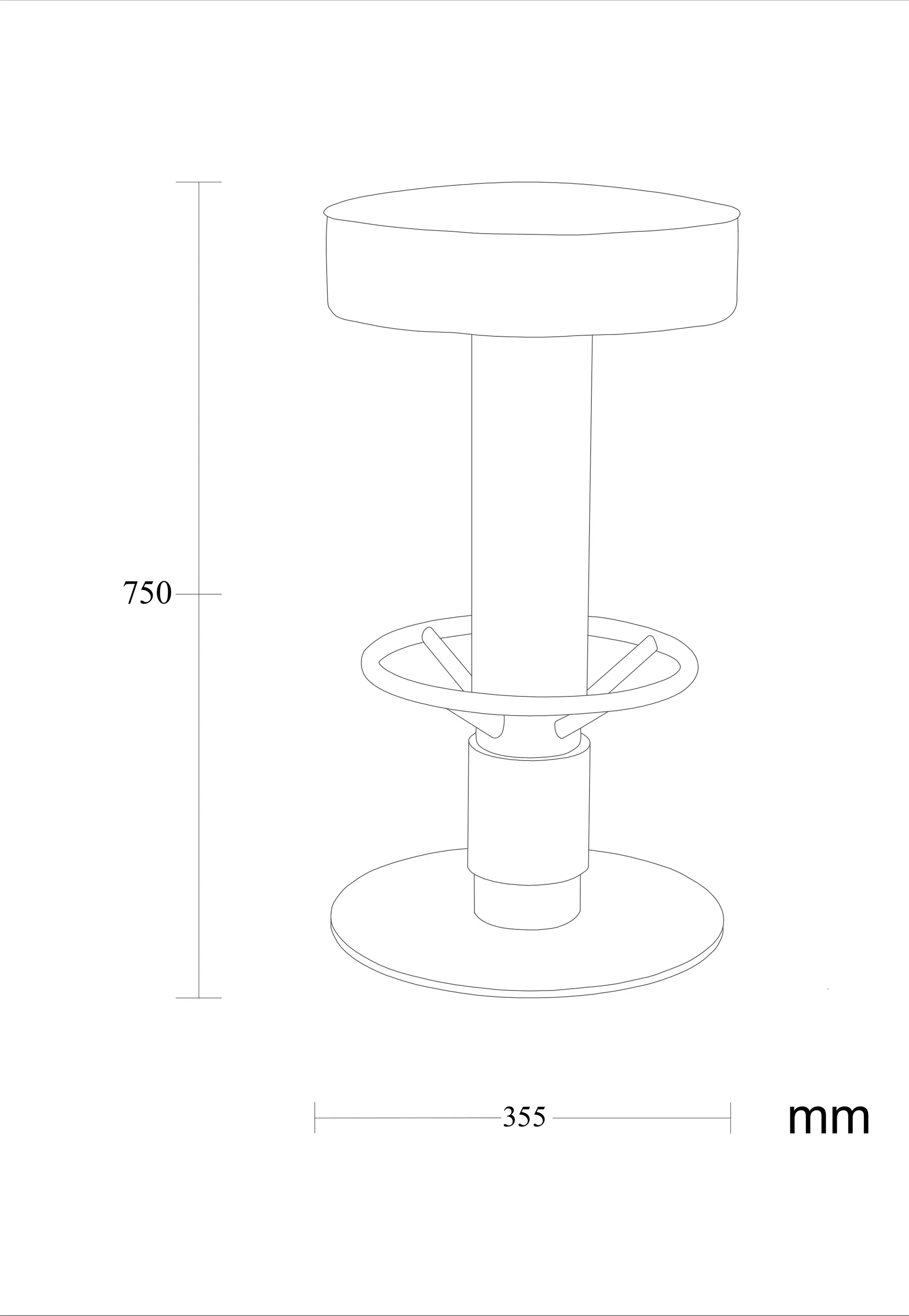 Dimensioned drawing of the Oslo Barstool barstool