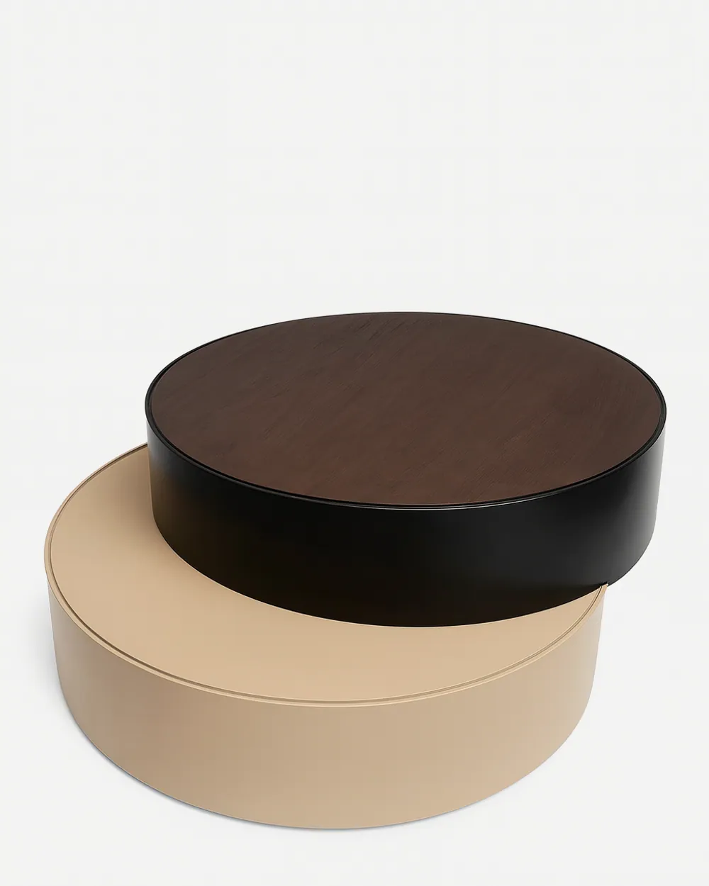Alto coffee table — round coffee table with MDF top and frame veneered in red oak, supported by a powder-coated mild steel internal struc…