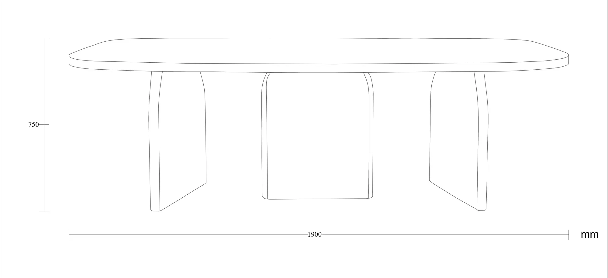 Dimensioned drawing of the Areco coffee table