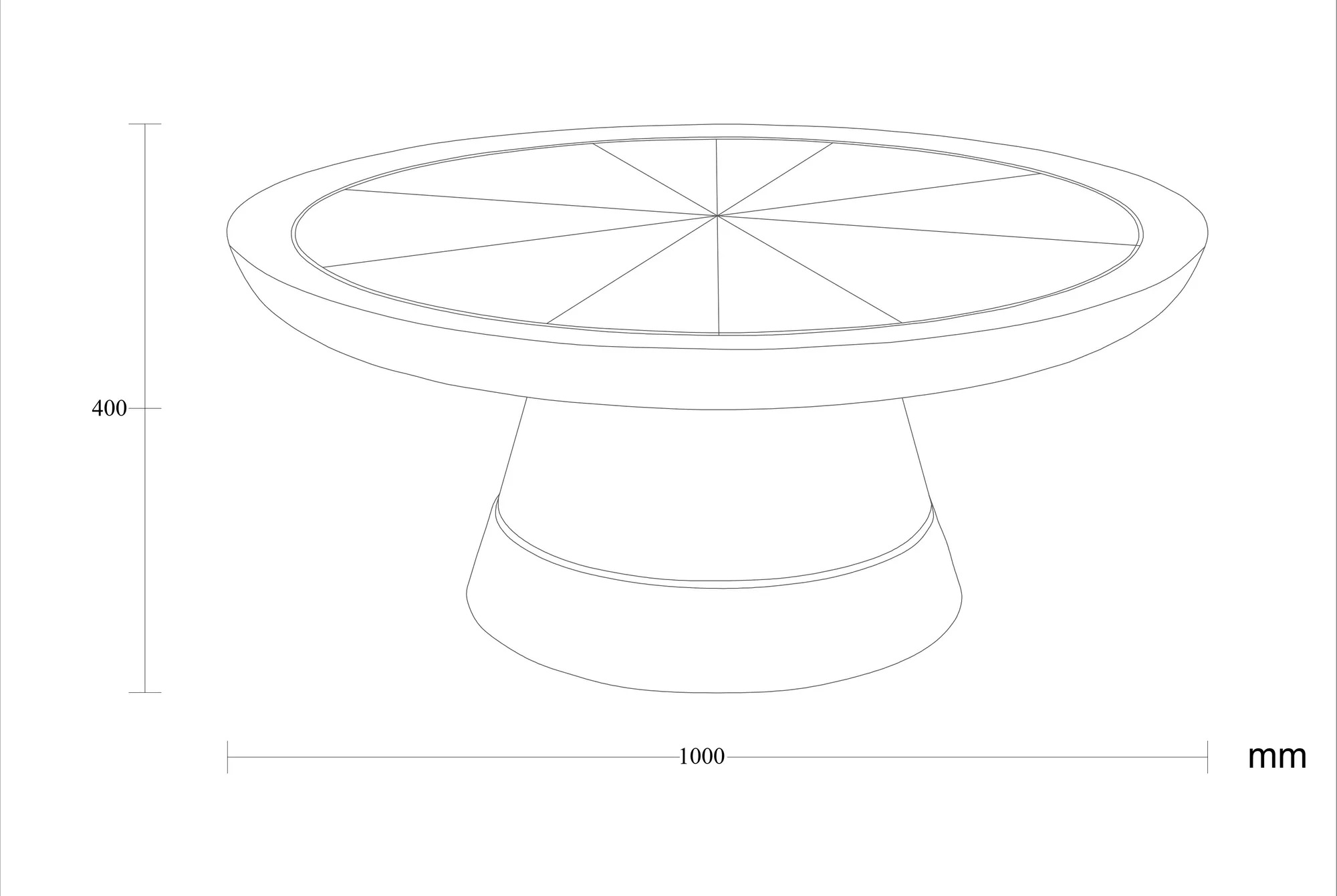 Dimensioned drawing of the Nara coffee table