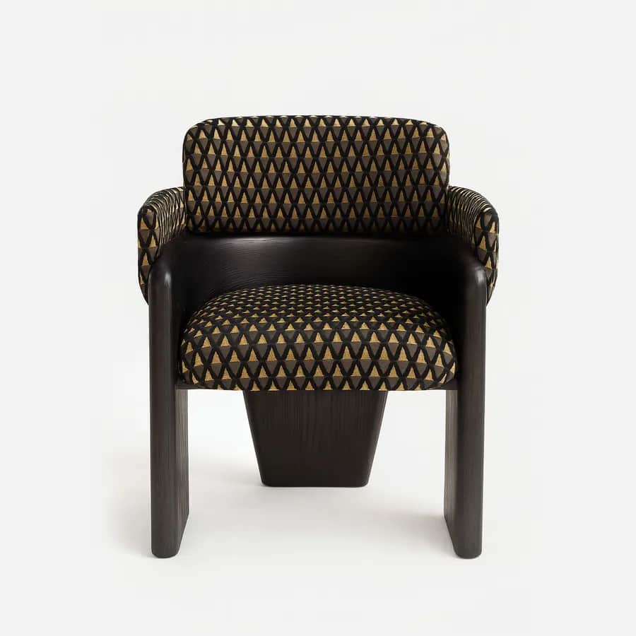 Bogota Dining Chair dining chair — the frame is crafted from solid red oak wood in an open-grain, charcoal-stained, no-gloss finish