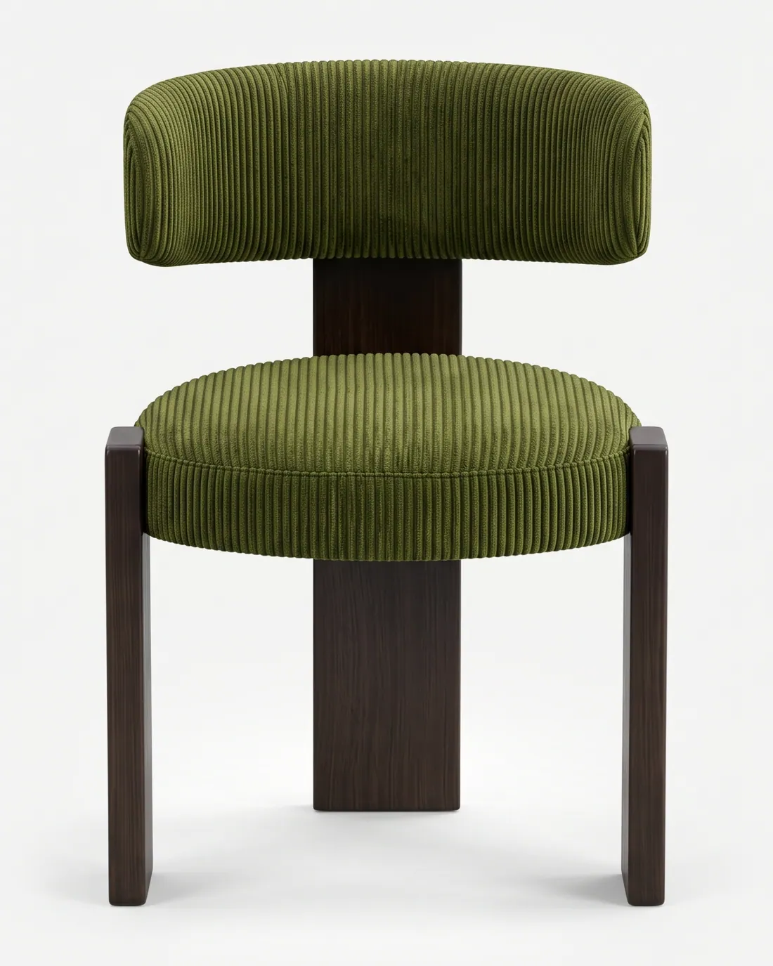 Jorren Dining Chair dining chair — red oak open grain frame in a walnut stain, upholstered in a ribbed textured fabric, with two block front legs and a…