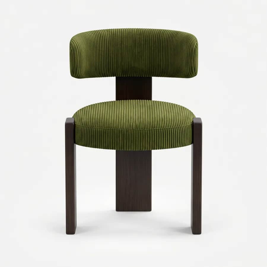 Jorren Dining Chair dining chair — red oak open grain frame in a walnut stain, upholstered in a ribbed textured fabric, with two block front legs and a…
