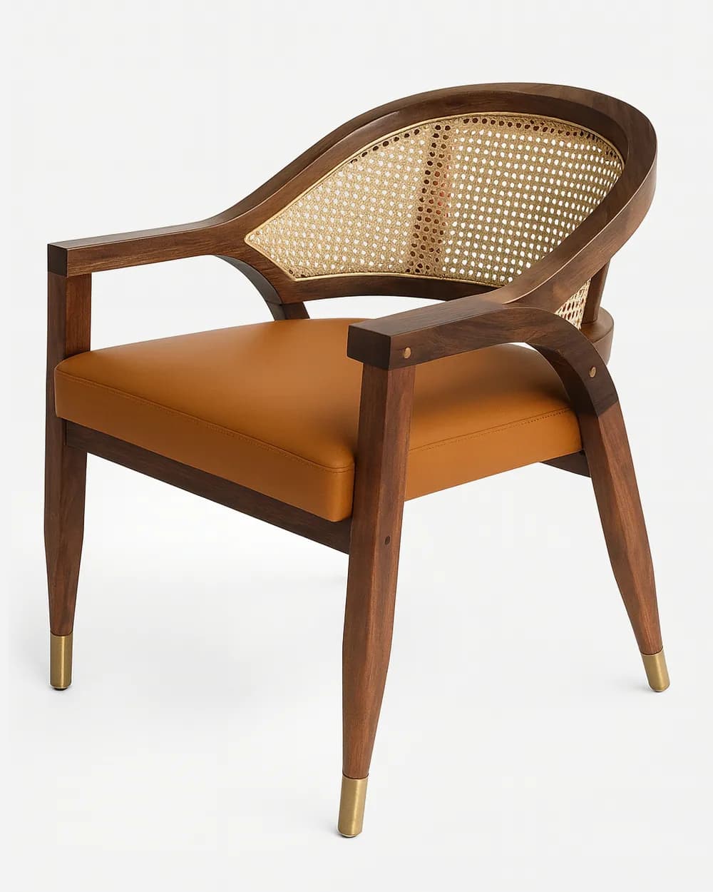 Valencia Dining Chair dining chair — the seat is upholstered in real leather, while the back features synthetic rattan