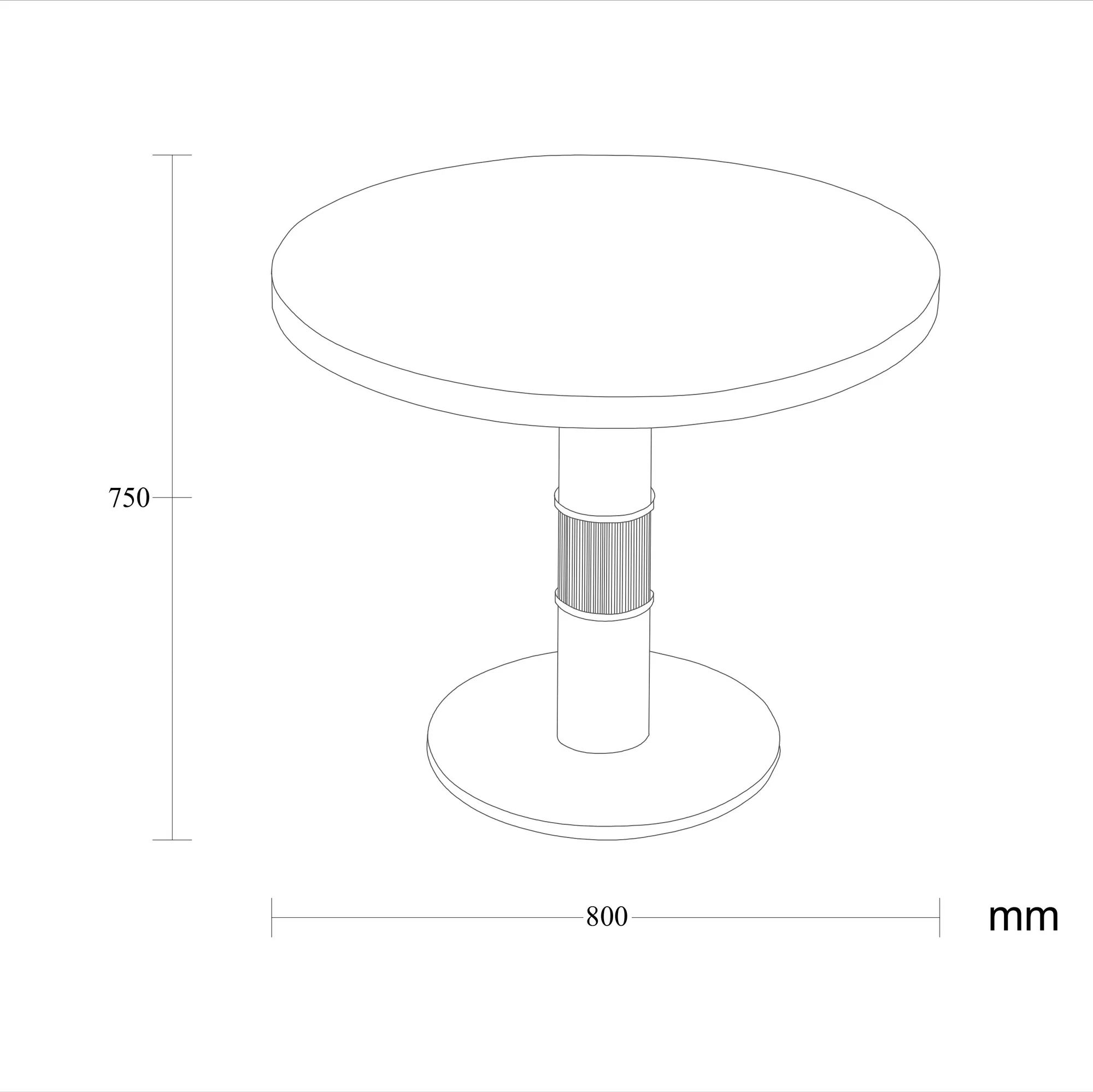 Dimensioned drawing of the Arvion dining table
