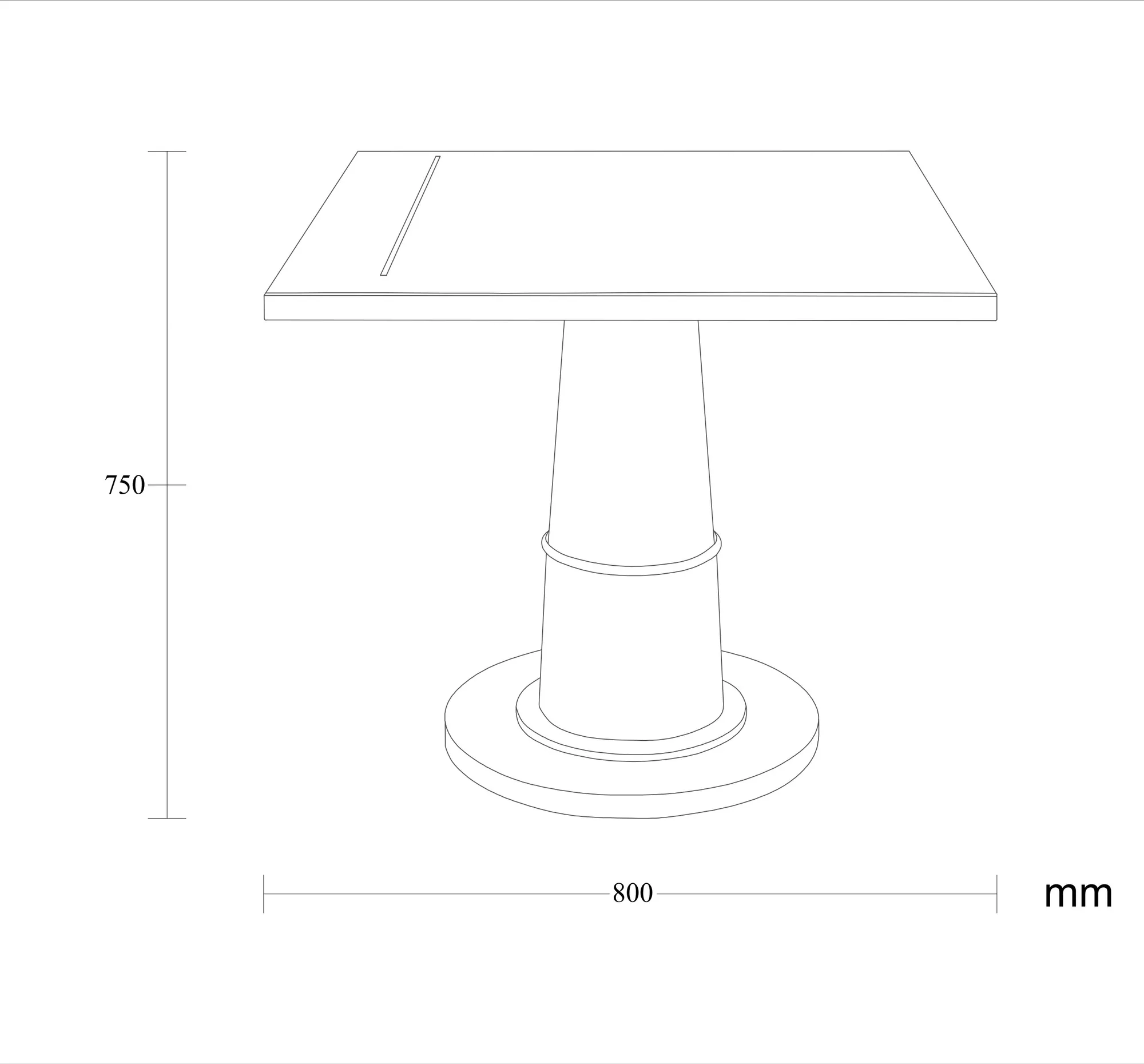 Dimensioned drawing of the Evora dining table