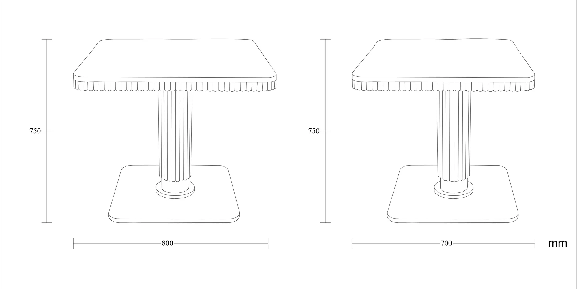 Dimensioned drawing of the Kairo dining table