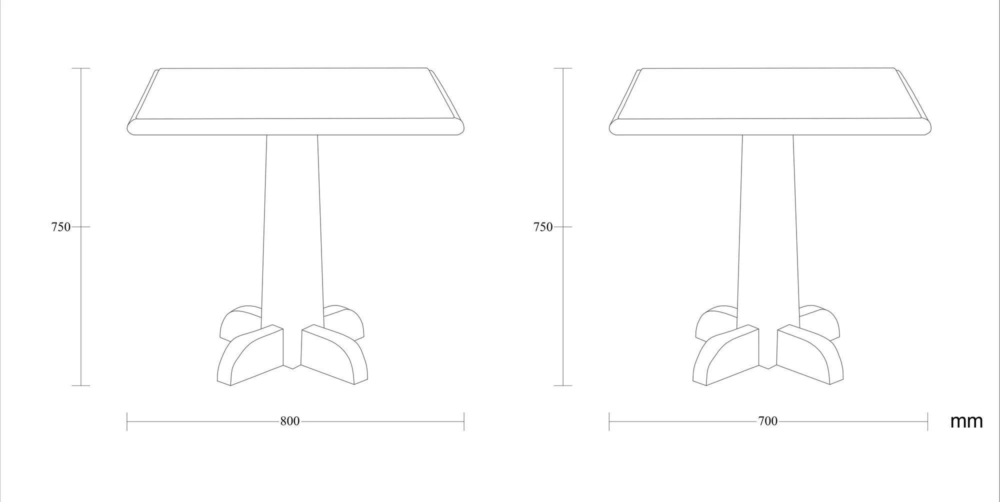 Dimensioned drawing of the Liora dining table