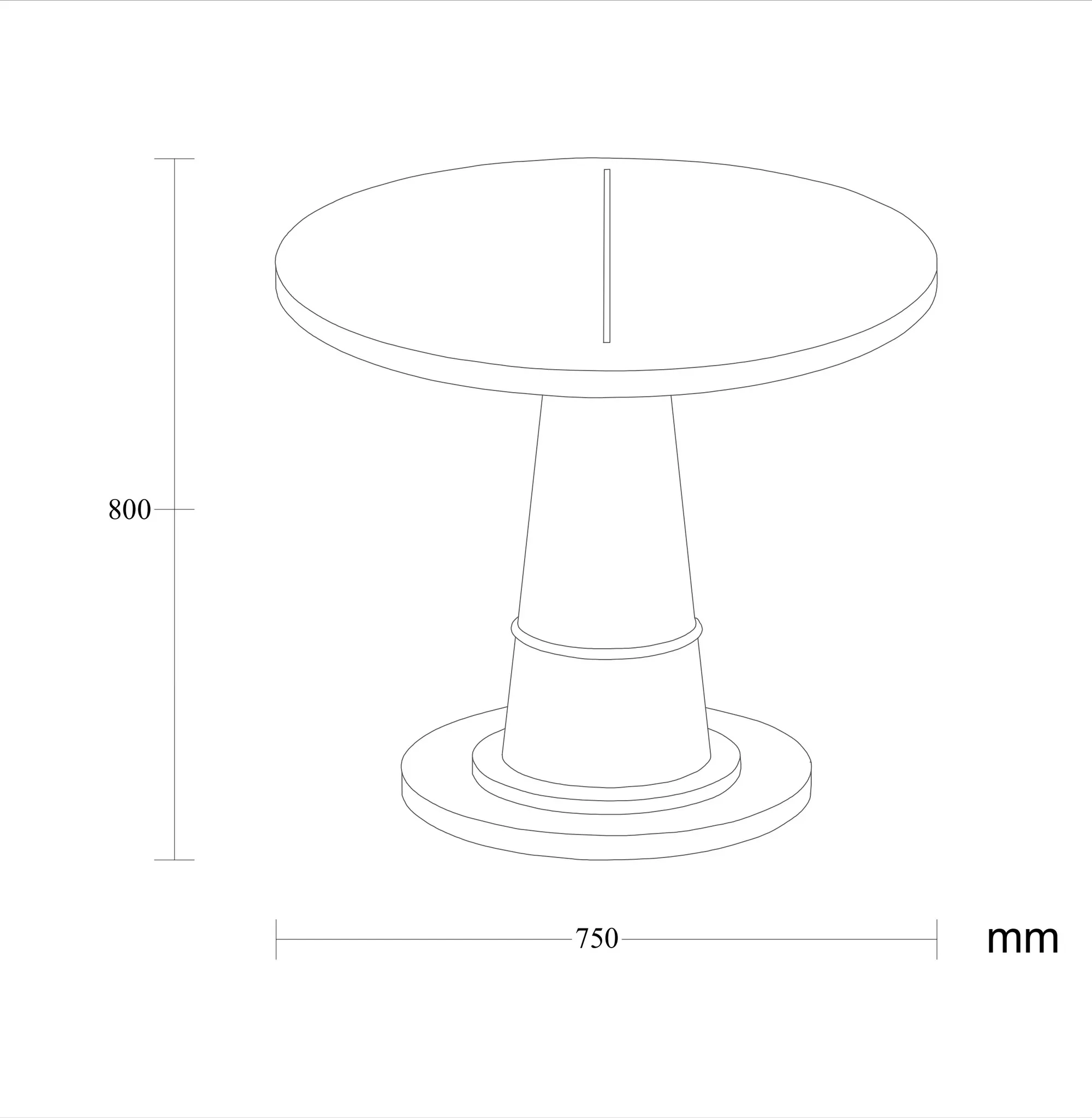 Dimensioned drawing of the Maren dining table