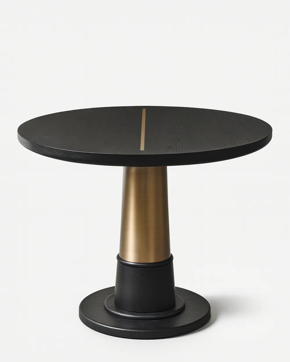 Maren dining table — the tabletop is crafted in MDF with a red oak veneer, stained and accented by a 10 mm wide stainless steel electropla…