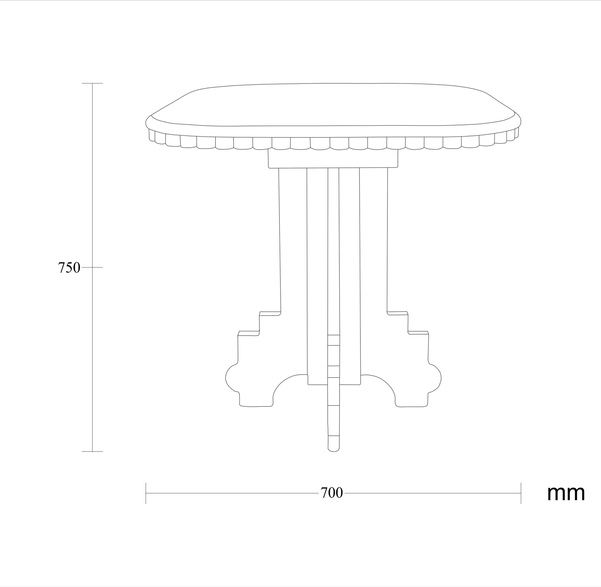 Dimensioned drawing of the Meridian dining table