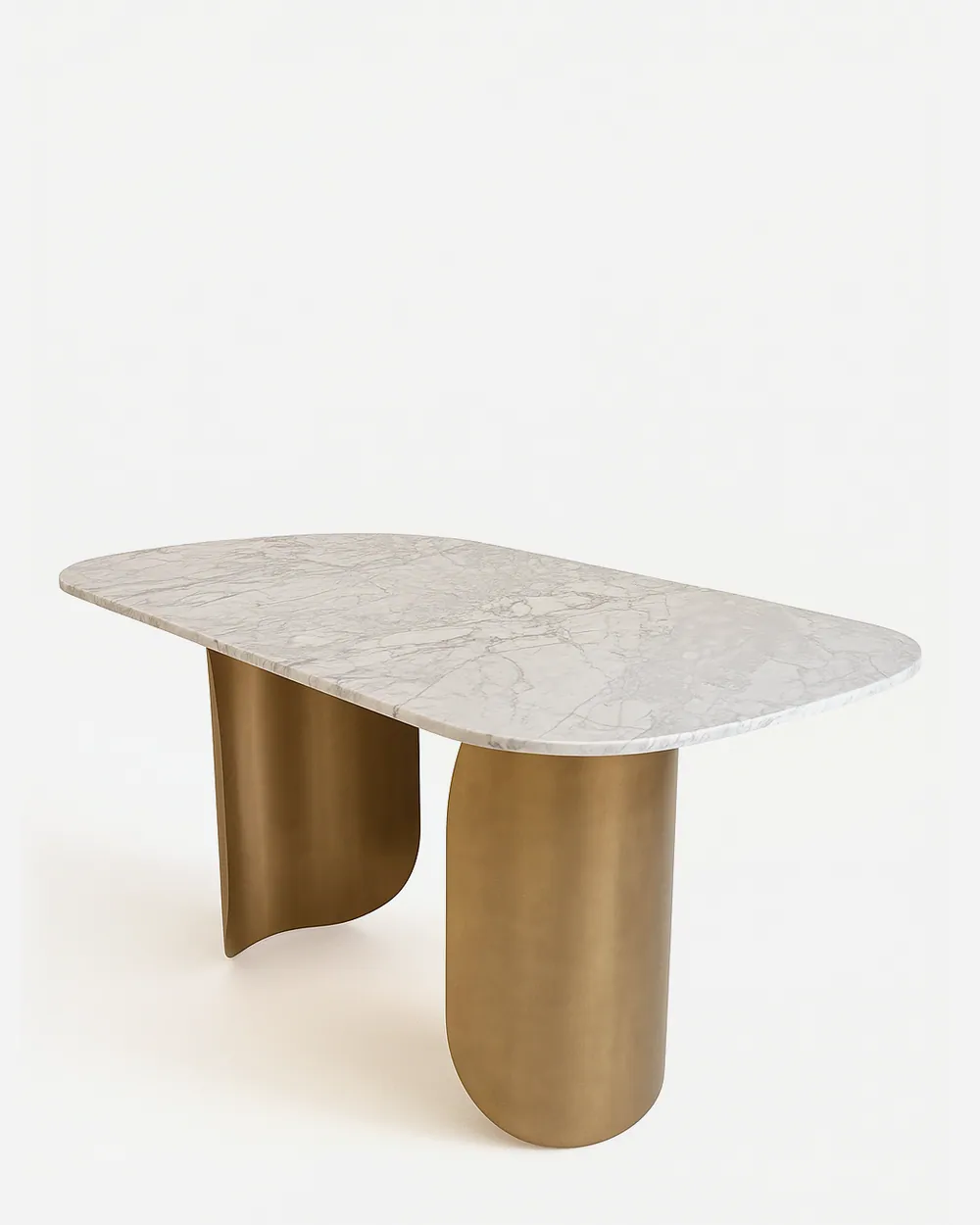 Orovia dining table — a 20 mm thick White Carrara marble top, supported by a plywood underlay for added strength and stability