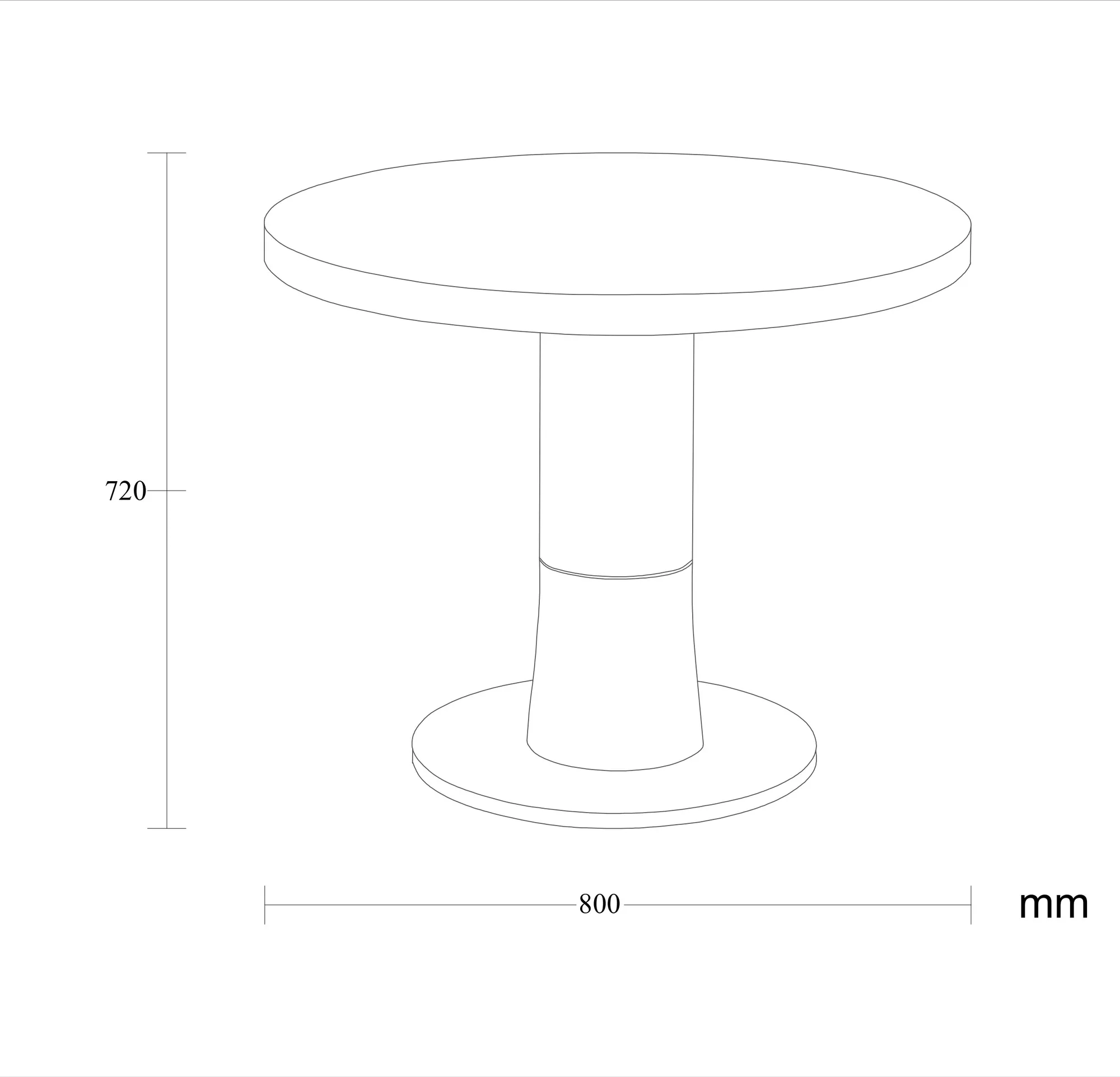 Dimensioned drawing of the Soria dining table