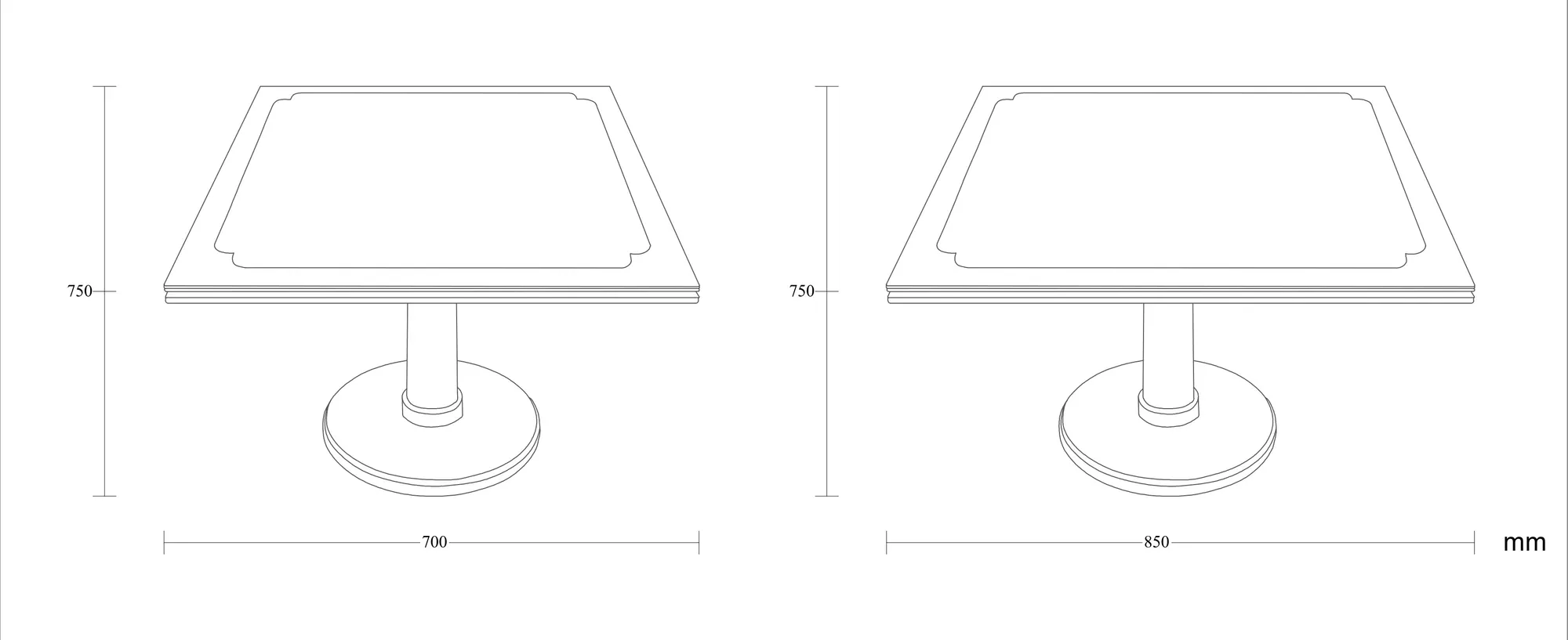 Dimensioned drawing of the Tavero dining table