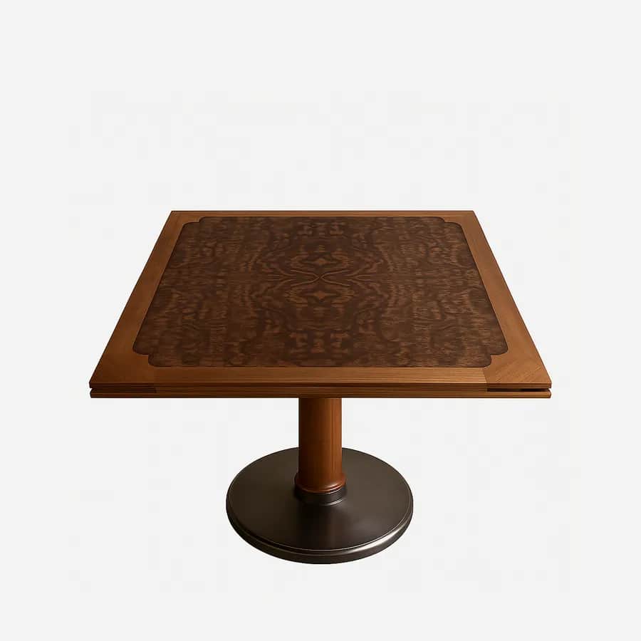 Tavero dining table — the tabletop is crafted from solid teak wood in an oiled slatted design, finished with a substantial 40 mm thickness