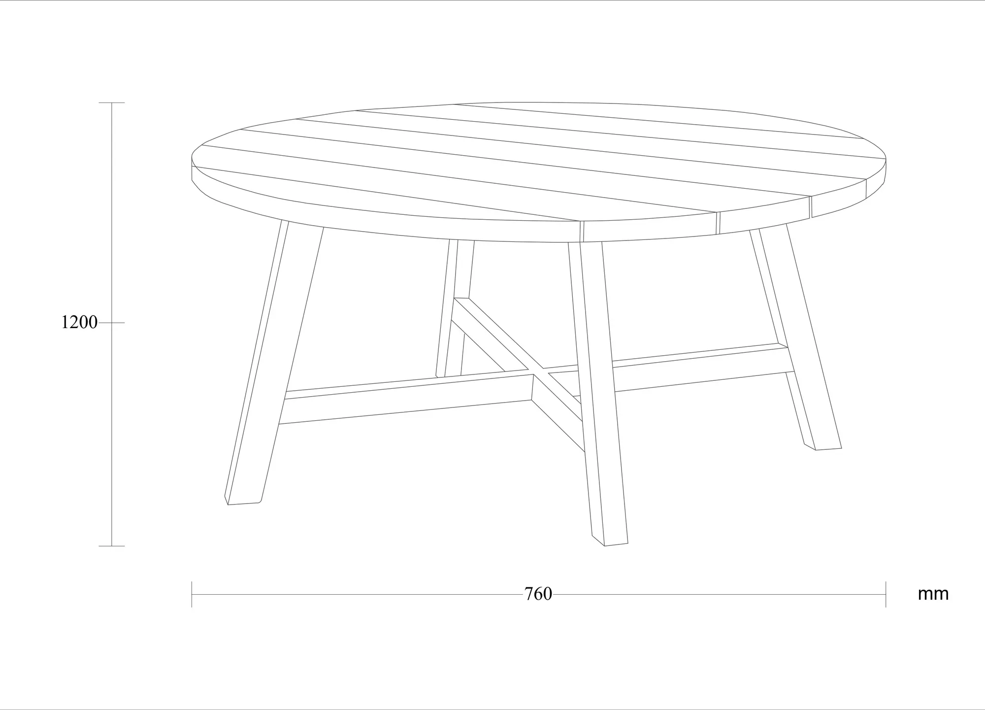 Dimensioned drawing of the Veso dining table