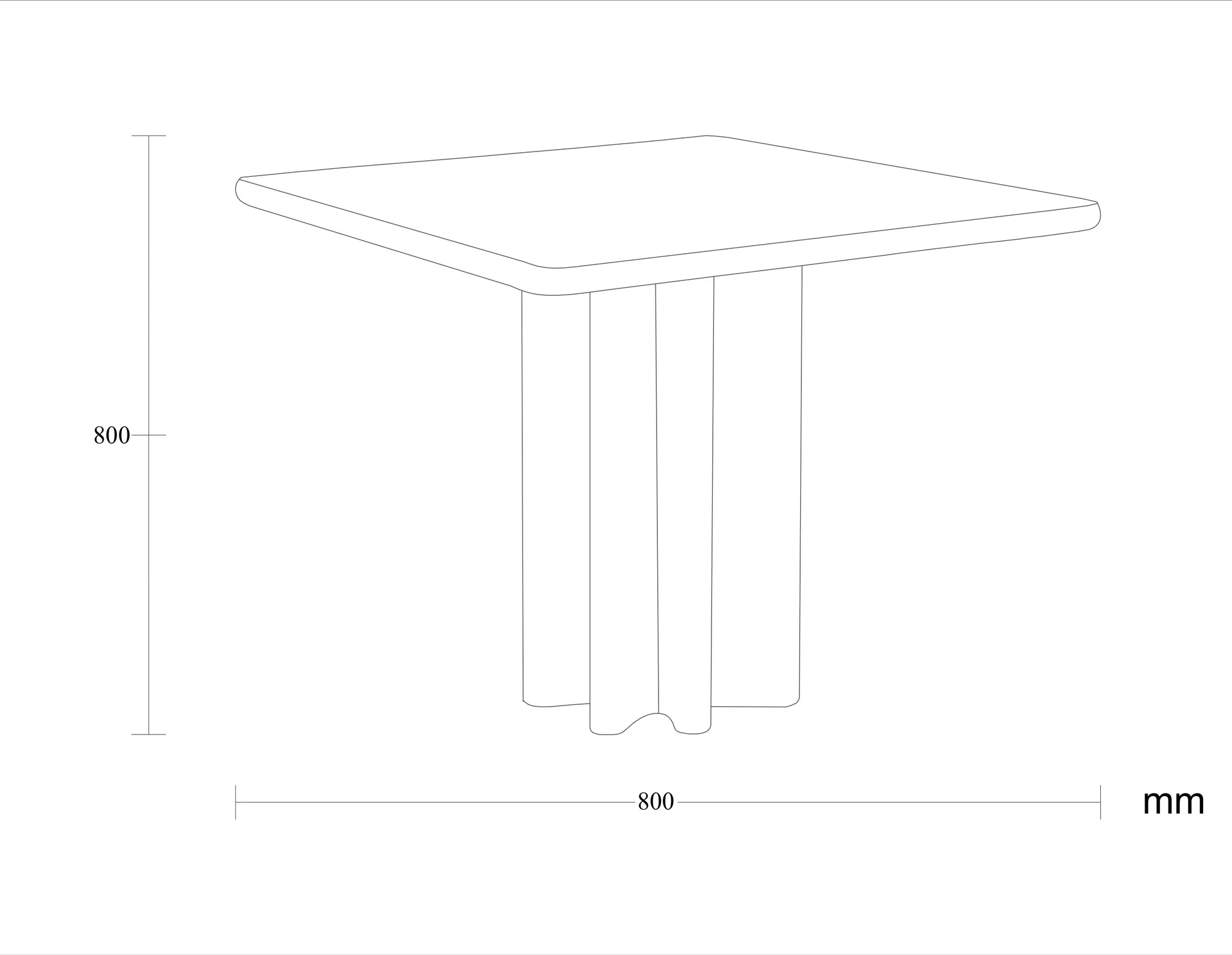 Dimensioned drawing of the Vantor dining table