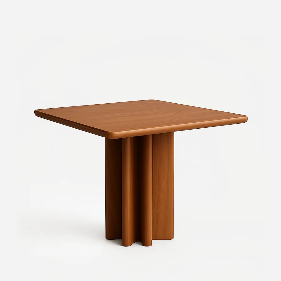 Vantor dining table — crafted entirely from solid red oak wood and finished in a rich stain, the tabletop sits on a sculpted column base co…