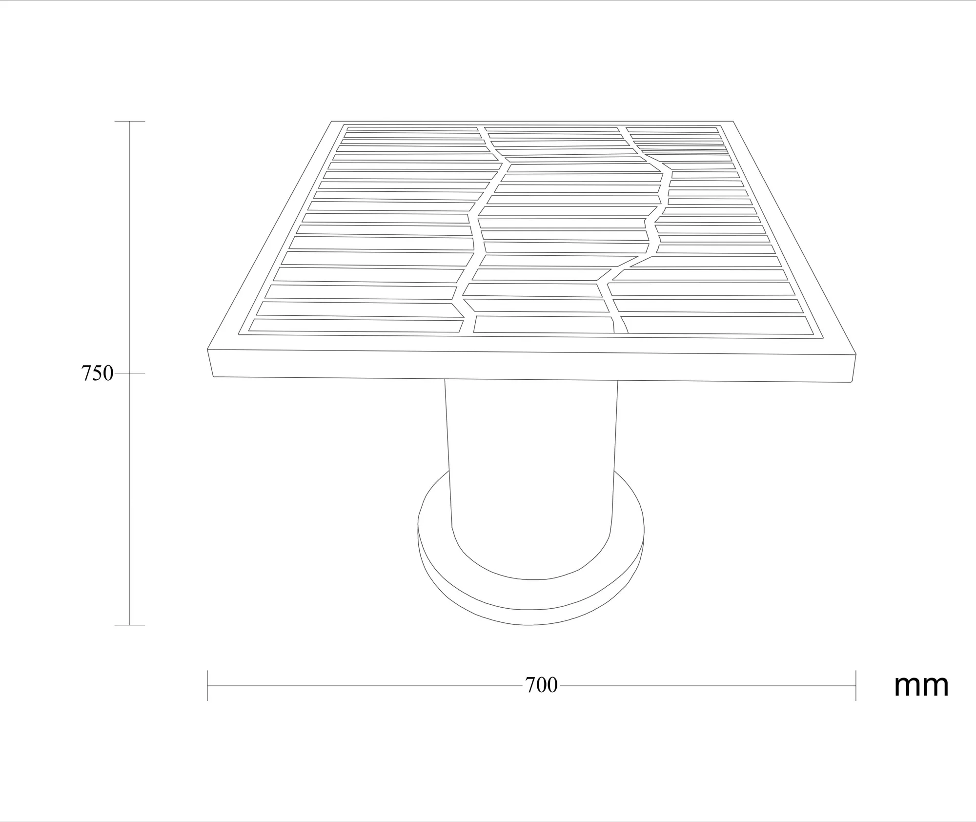 Dimensioned drawing of the Zerra dining table