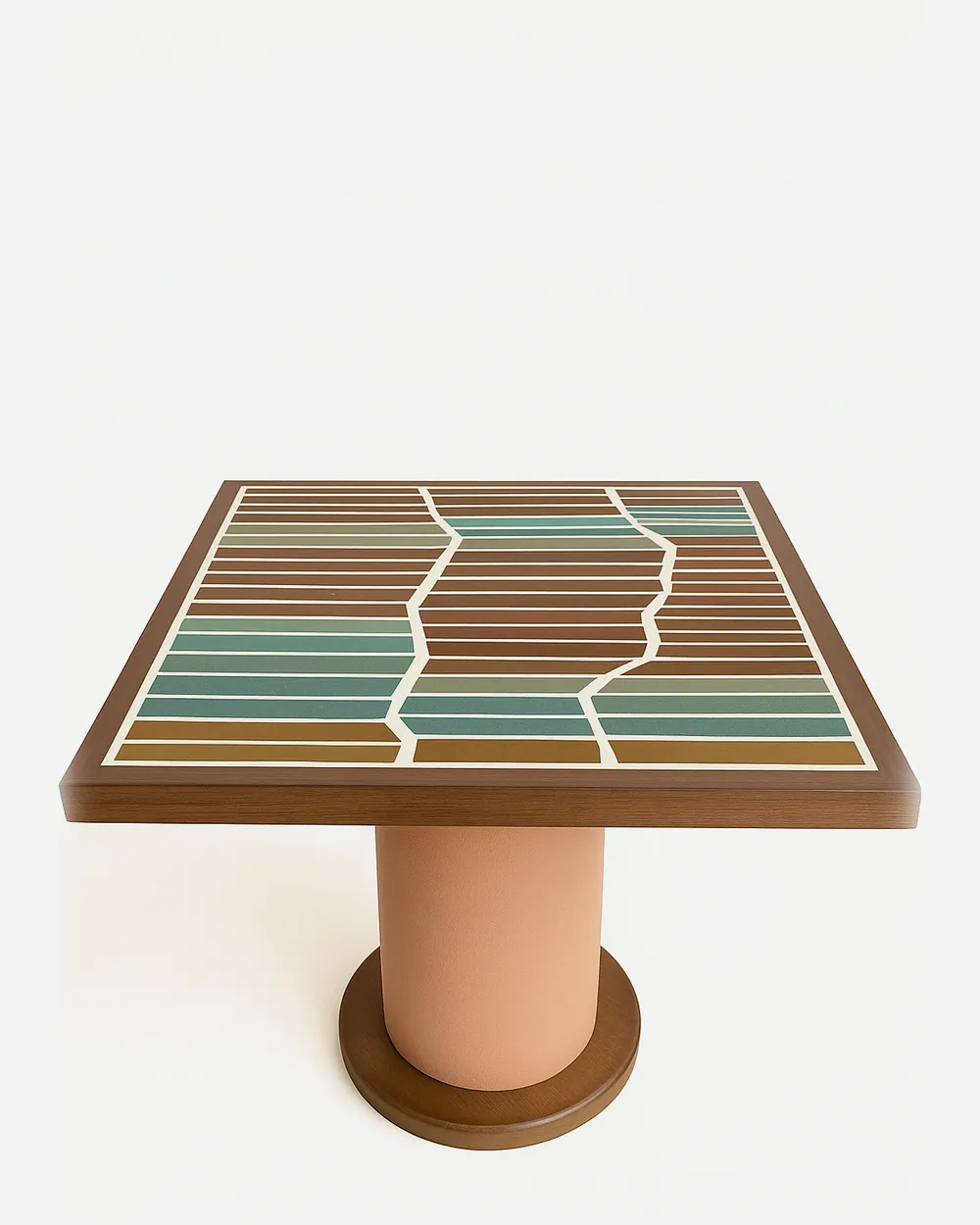 Zerra dining table — the tabletop features ceramic tiles framed with Meranti wood lipping, finished with a crisp straight-cut edge detail