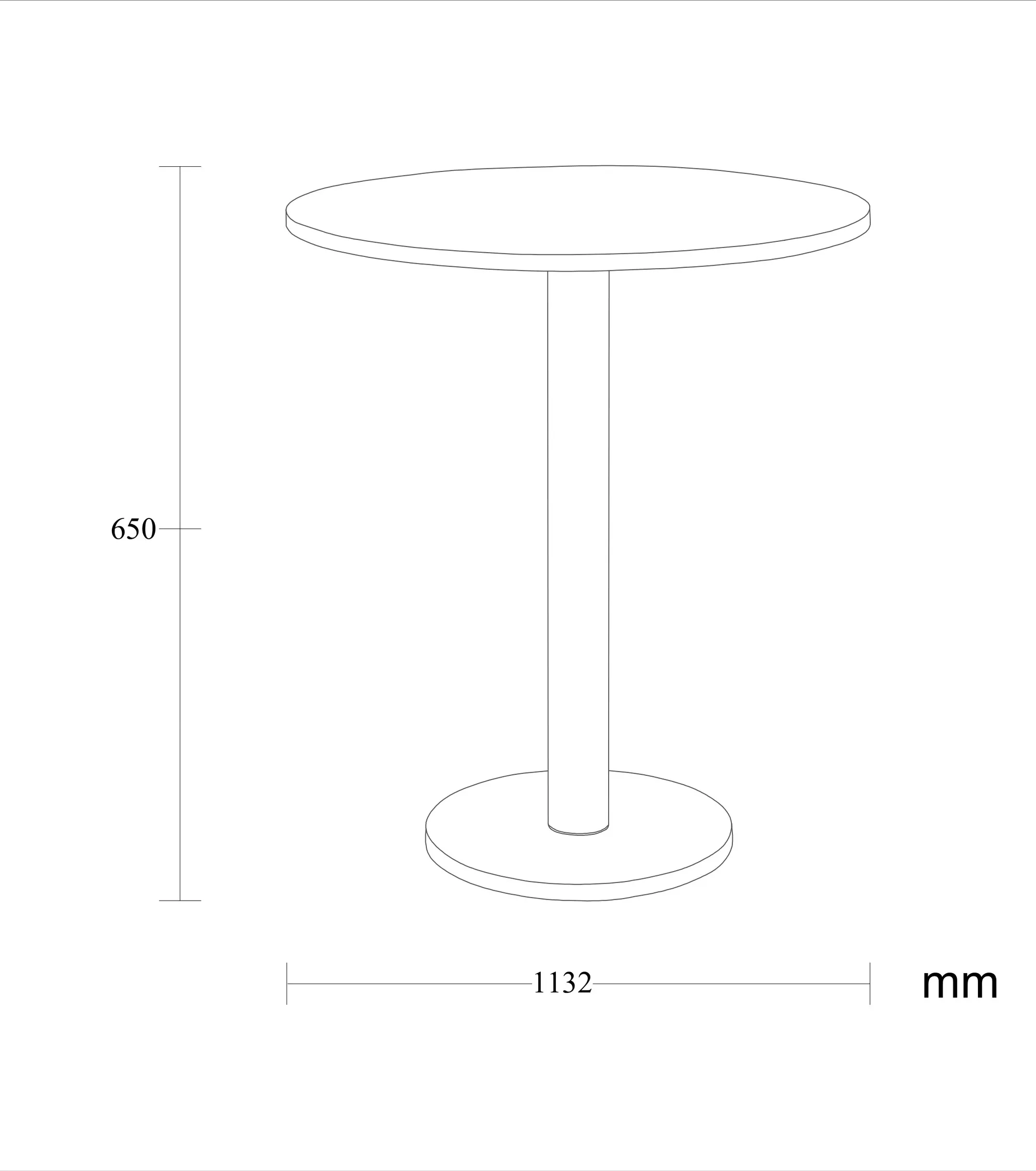 Dimensioned drawing of the Faro high table