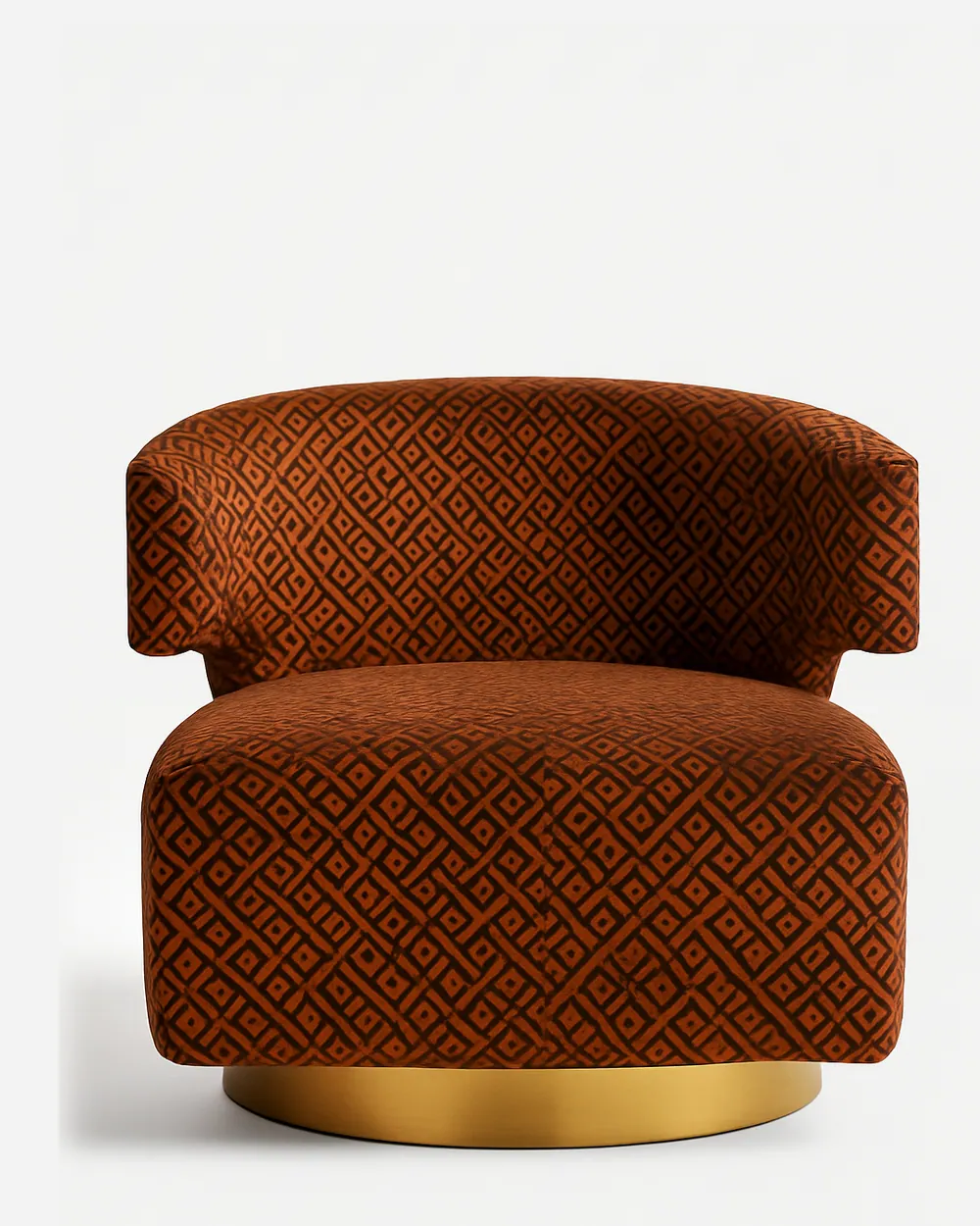 Isaro Lounge Chair lounge chair — shell fully upholstered in patterned fabric, finished with an SS electroplated metal skirting