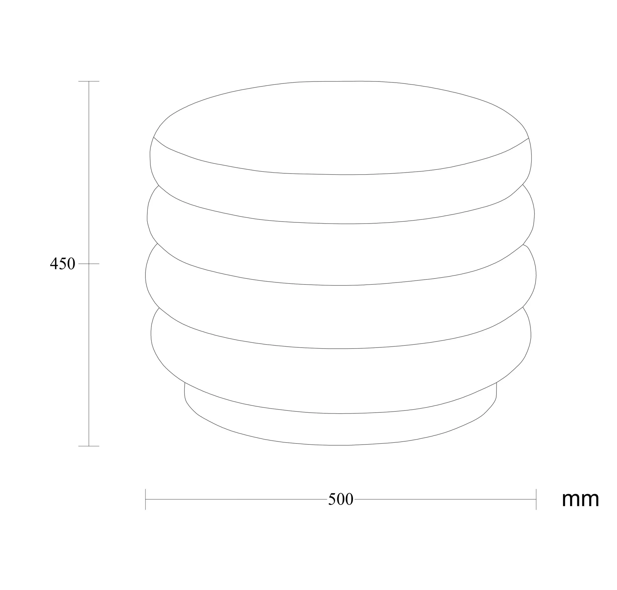 Dimensioned drawing of the Miro Pouf pouf