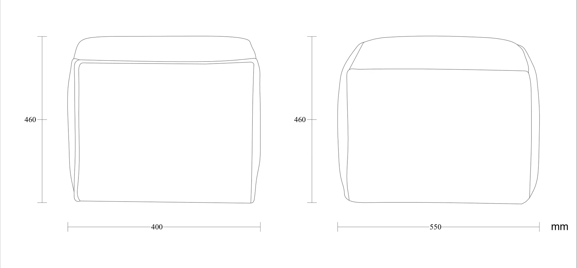 Dimensioned drawing of the Olli Pouf pouf