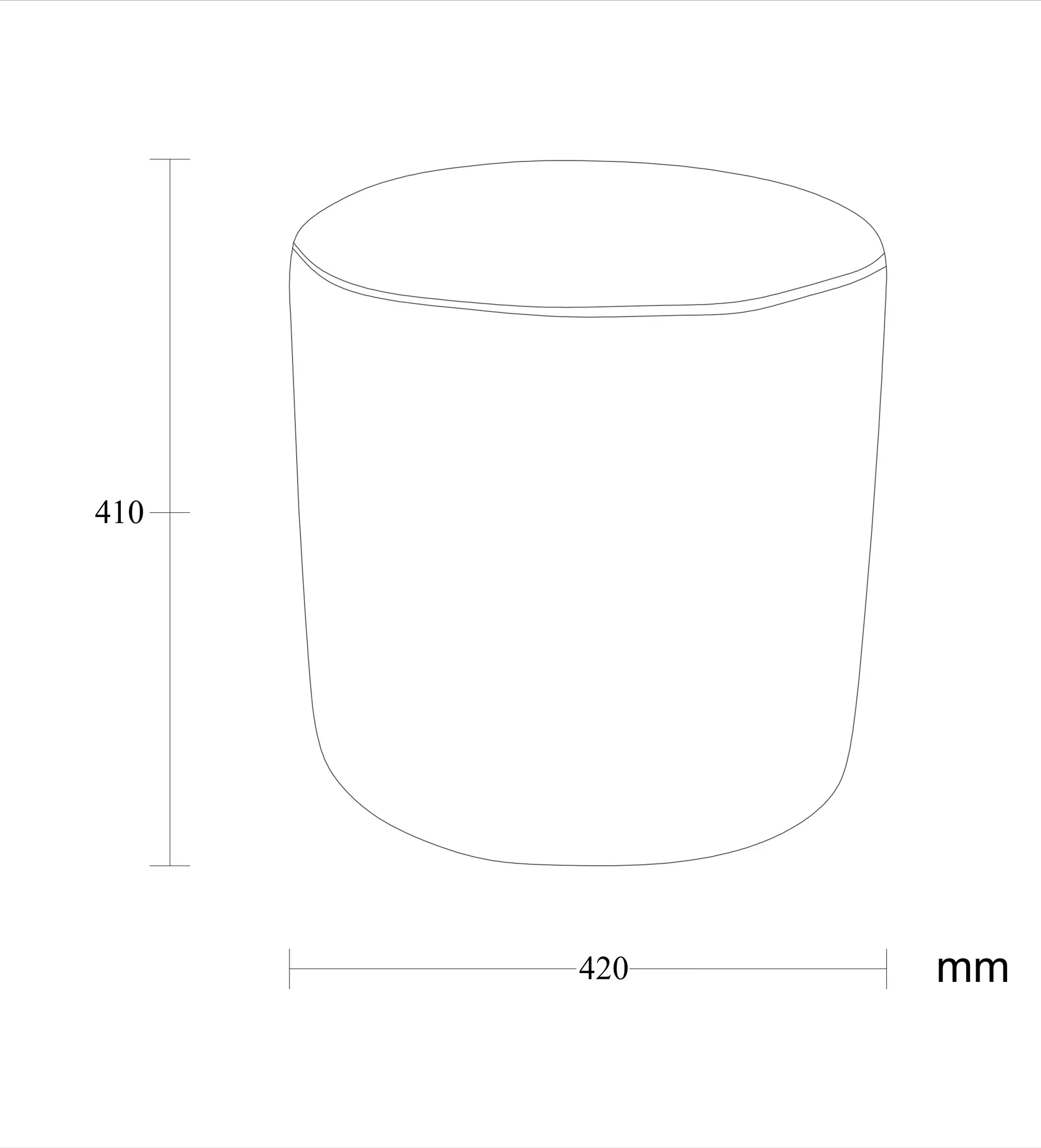 Dimensioned drawing of the Tova Pouf pouf