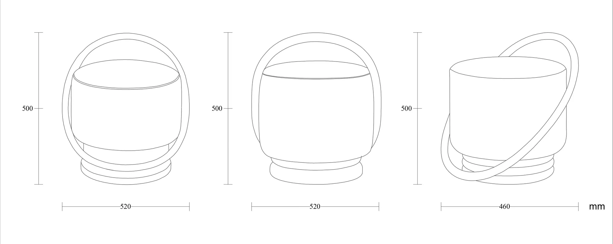 Dimensioned drawing of the Arco pouf