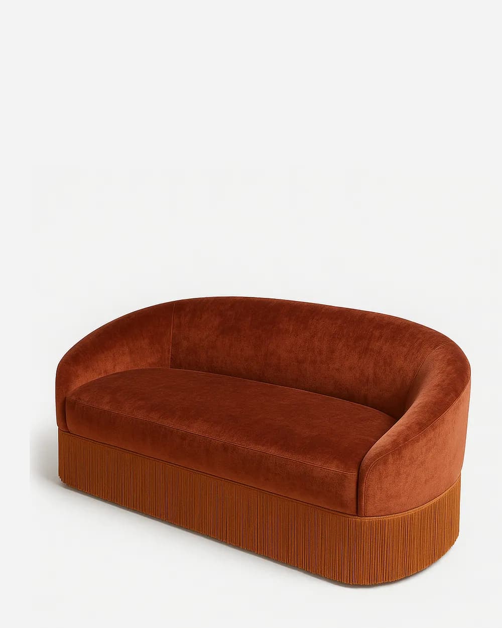 Nuvé Sofa sofa — seat and back upholstered in rich velvet with fringe detailing