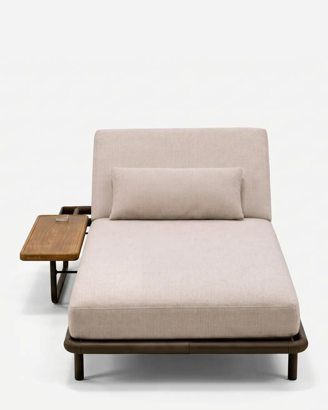 Kaia Sun Lounger sun lounger — low tubular metal frame in electroplated graphite with an adjustable backrest and an integrated teak wood side shelf,…