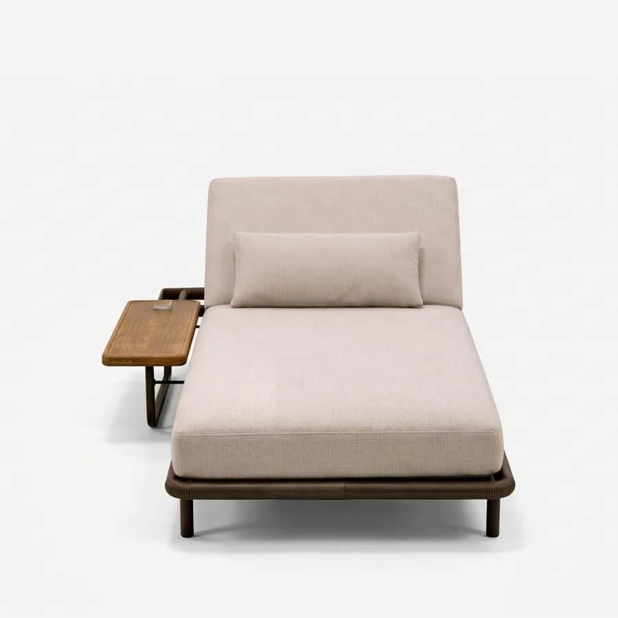 Kaia Sun Lounger sun lounger — low tubular metal frame in electroplated graphite with an adjustable backrest and an integrated teak wood side shelf,…