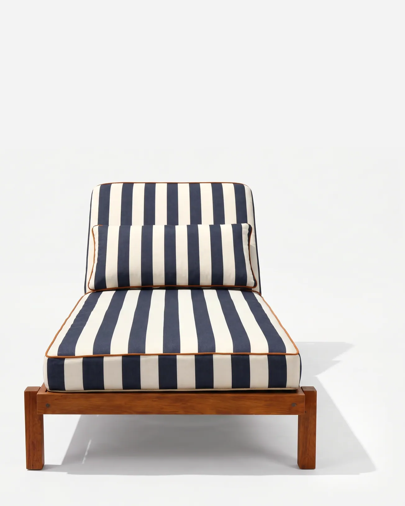 Veya Sun Lounger sun lounger — iroko wood frame on square legs with an adjustable backrest, with a full-length striped cushion and loose back cushio…